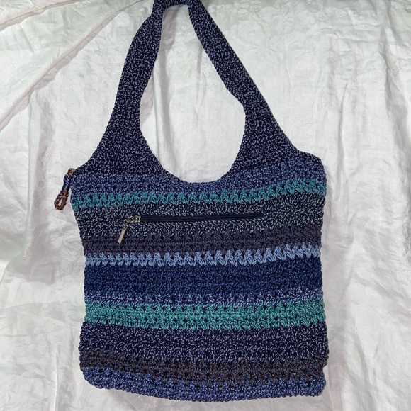 Nwot The Sak Crocheted Shoulder Bag Blue Striped - Picture 1 of 14
